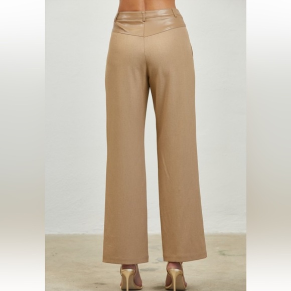 A48. Tan Faux Leather Belted Vest & Pants Set - Picture 6 of 8